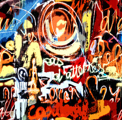 Seamless graffiti pattern, graffiti on the wall, wallpaper - obrazy, fototapety, plakaty
