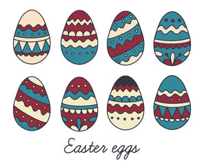 Vector set of Easter eggs in Doodle style, hand drawing.