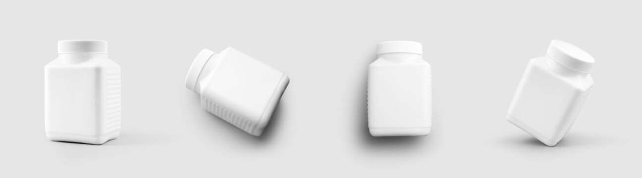 Template of a white plastic jar for pills, gel, vitamin, empty container for design presentation.