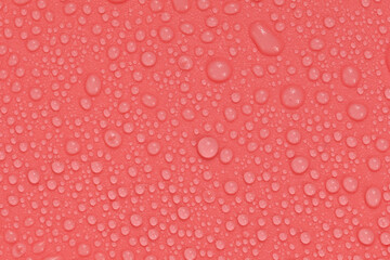 Water drops on red background texture. backdrop glass covered with drops of water.  bubbles in water