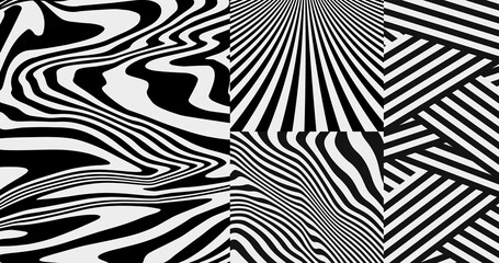 Abstract psychedelic collage background. Striped patterns collection.