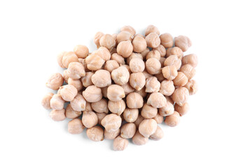 Pile of chickpeas on white background, top view. Natural food