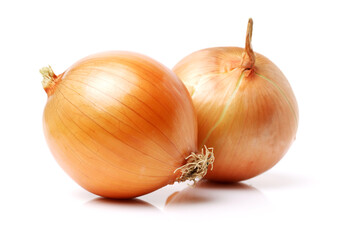 Fototapeta premium Gold onion vegetable bulbs on white background