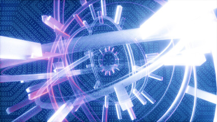 3d rendered illustration of Futuristic Quantum Computer Machine with Binary Head Up Displays. High quality 3d illustration