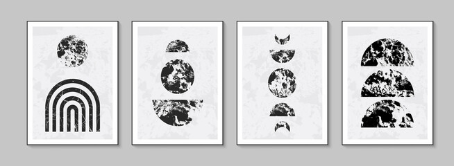 Set of abstract mid century modern geometric contemporary art posters. Minimal textured shapes. vector design.