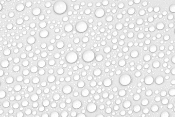 Water drops on white background texture. backdrop glass covered with drops of water.  bubbles in water