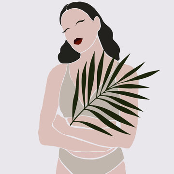 recommend clip art: Woman in underwear with palm leaf