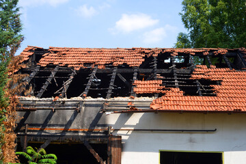 Roof and house destroyed by a fire