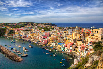 Naklejka na ściany i meble Corricella on the Island of Procida, Bay of Naples, Italy