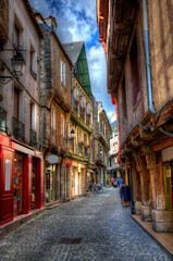 Fototapeta na wymiar Market Street in the Old City of Vannes, Brittany