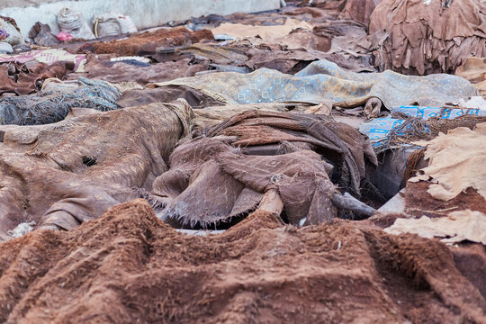 Leather worker in one of the tanneries in the medina of Marrakech