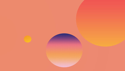Gradient Spheres Background, holographic effect. Sun and planets design, yellow, orange, red and purple colors for presentations