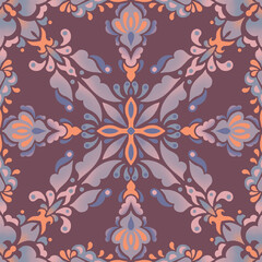 Decorative colorful Portuguese azulejo style vintage tiles seamless pattern texture. - 415775930