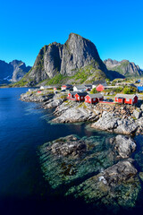 Stunning scenery of Hamnoy which is small fishing village at Lofoten islands, Norway - obrazy, fototapety, plakaty