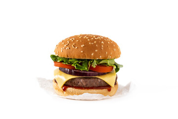 Cheeseburger with beef,tomato, lettuce and onion