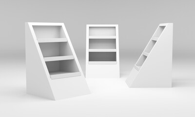Triangle Shape POS POI Cardboard Floor Display Rack, Mock Up. Blank Empty Showcase Display