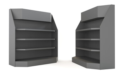 Black POS POI Cardboard Floor Display Rack For Supermarket, Blank Empty Showcase Display With Shelves.