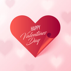 Creative Valentines day paper cut folded heart on gradient pink background with happy valentines day text for 14th of February. Vector illustration. Wallpaper, flyers, invitation, posters, brochure