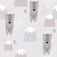 Seamless pattern with bears, mountains - 415779758