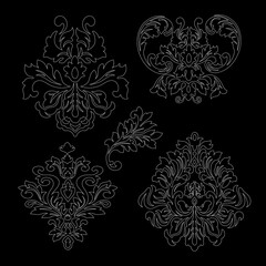 Vintage baroque frame scroll ornament engraving border floral retro pattern antique style acanthus foliage swirl decorative design element filigree calligraphy.