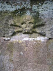 Skull and Crossbones stone carving on church gate