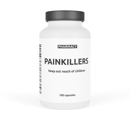 painkiller pills bottle isolated on white background