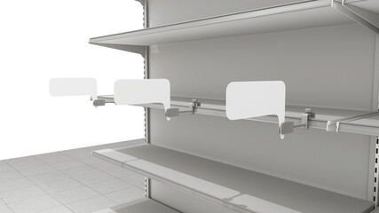 Blank Shelf-Stopper With Shelf, Close-up View Woobler Template, 3D Illustration