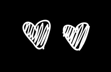 Doodle set of black and white pencil drawing objects. Hand drawn abstract illustration grunge elements. Vector abstract hearts for design use.