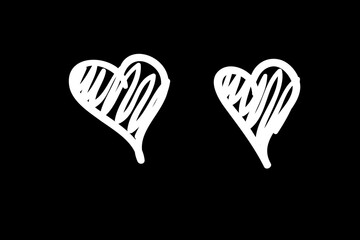 Doodle set of black and white pencil drawing objects. Hand drawn abstract illustration grunge elements. Vector abstract hearts for design use.