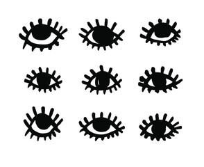 Hand drawn Fashion illustration eye and lashes. Creative ink work. Actual vector makeup drawing 