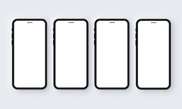 Realistic iPhone Four Mobile Phone Neomorphism Template Mockup Vector. Black 3D Front Design