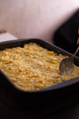 preparation of pasta with vegetables in the pan. healthy vegan food