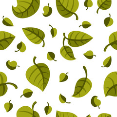 Stylish cartoon leaves seamless vector pattern, endless wallpaper or textile swatch with tree floral, green spring life theme.