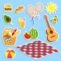 Set of stickers on the theme of a picnic