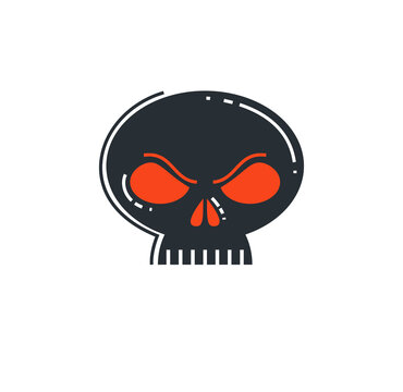 Angry cartoon skull vector icon isolated, logo or emblem scull death theme.