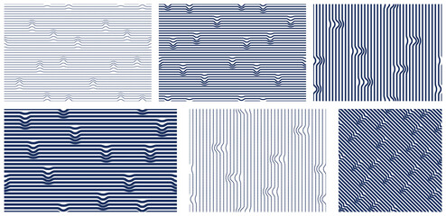 Abstract lines seamless patterns set, vector backgrounds with parallel stripes, lined designs minimalistic wallpapers or website backgrounds.