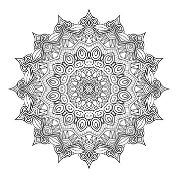 Vector Monochrome Mandala. Ethnic Decorative Element. Round Abstract Object Isolated On White Background