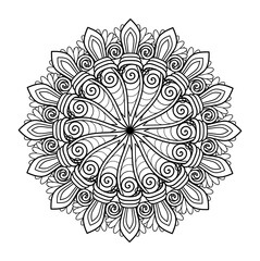Vector Monochrome Mandala. Ethnic Decorative Element. Round Abstract Object Isolated On White Background