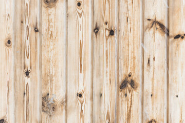 Fototapeta premium Grunge wood texture. Raw brown wooden wall background. Rustic tree desk with knots pattern. Countryside architecture wall. Village building construction.