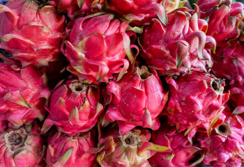 Dragon fruits in the fruit market. Healthy fruits and sweet fruit for juicy or diet. 