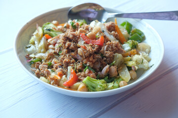  close up of homemade vegetable salad on plate 