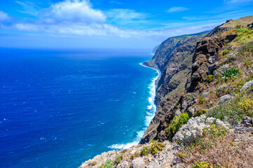 Fototapeta premium Panoramic view from Lighthouse Ponta do Pargo to the beautiful coast of Madeira island, Portugal