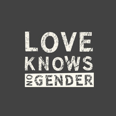 Love knows no gender. LGBT slogan hand drawn grunge quote. Inscription for photo overlays, greeting card or t-shirt print, poster design.