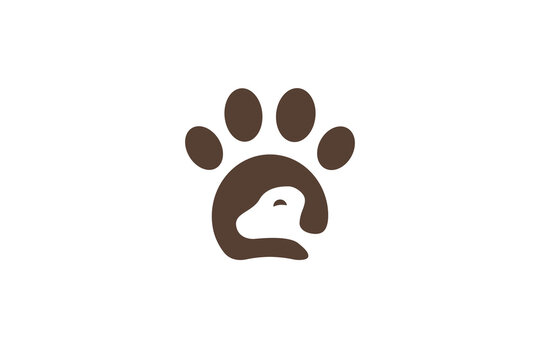 simple elegant dog and footstep logo with negative space concept, unique idea design vector