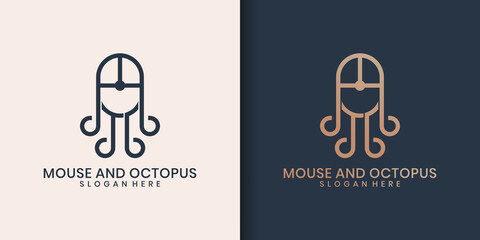 Octopus and mouse logo design template elements. octopus icon symbol