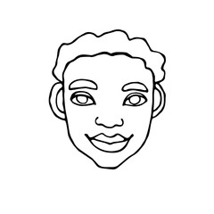 Outline face people. Hand drawn line art illustration. The head of a man, woman, boy, girl in the style of a Doodle, isolated on a white background. Different and beautiful
