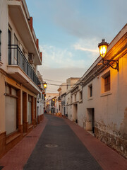 Nerja street at sunrise in Spain