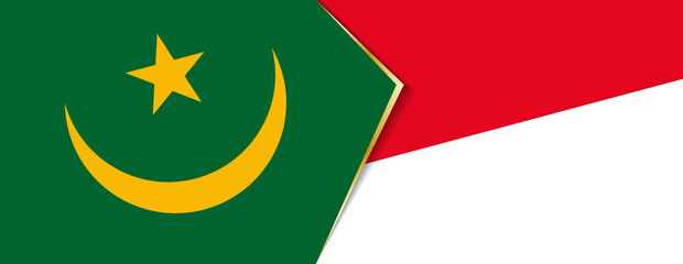 Mauritania and Indonesia flags, two vector flags.