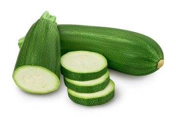 Fresh whole zucchini isolated on white background with clipping path and full depth of field