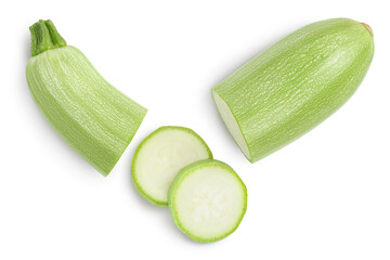 zucchini or marrow isolated on white background with clipping path and full depth of field. Top view. Flat lay
